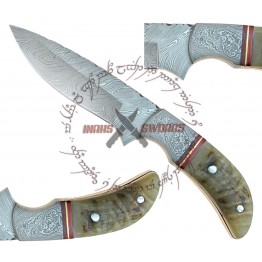 MOUNTAINEER MAGNUM 1095 STEEL HEAVY DUTY DAMASCUS KNIFE RAM HORN GRIP